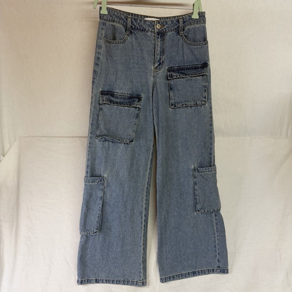 Tilly's RSQ Cargo Wide Leg Baggy Jeans Blue Women's Size 26